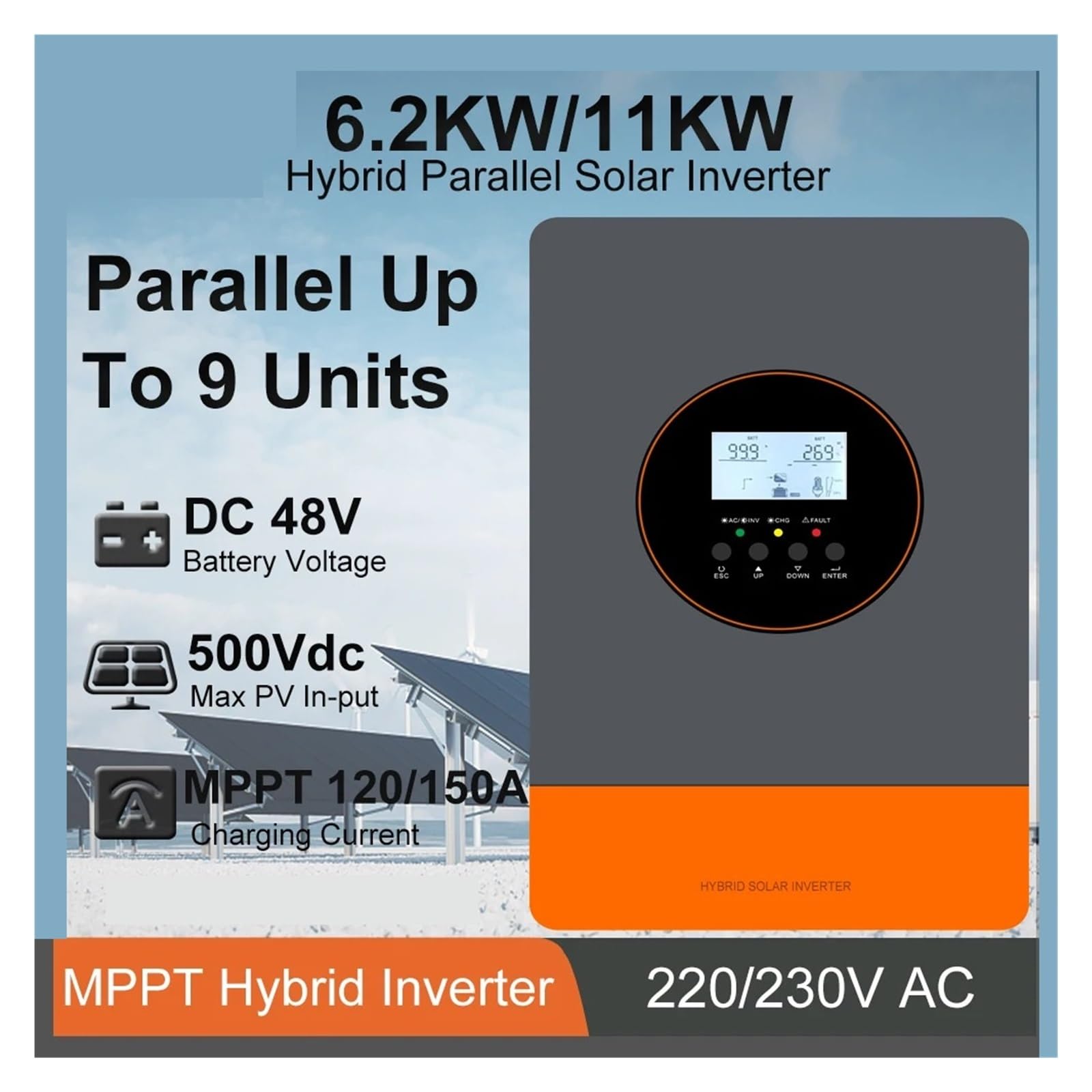 Controlador de Carga Solar Controlador de Carga Solar MPPT de 6.2KW 11KW 48Vdc 120A 150A 220Vac(6.2KW 48V-WF)