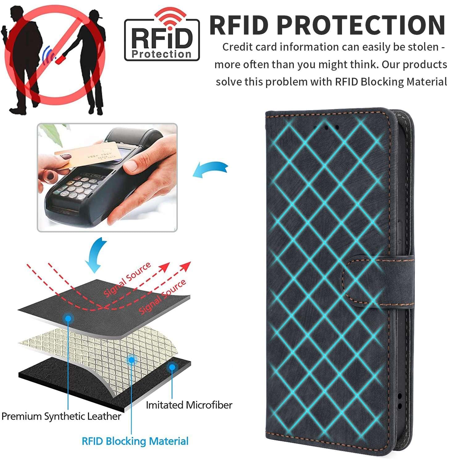 SATURCASE Custodia A Portafoglio In Pelle PU Per Oppo Reno 11 5G Con Cerniera, Calamita E Cordino - AX-Nero - 2