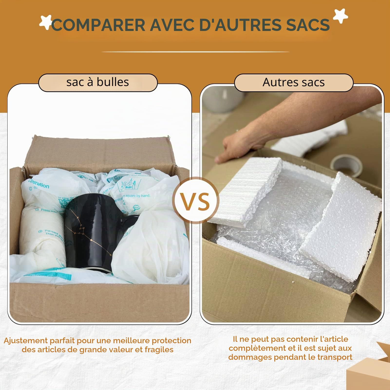 Lot de 8 sacs en mousse pour l'expédition, sacs d'emballage en mousse expansibles à température ambiante - Emballage instantané - Solution d'emballage et d'expédition
