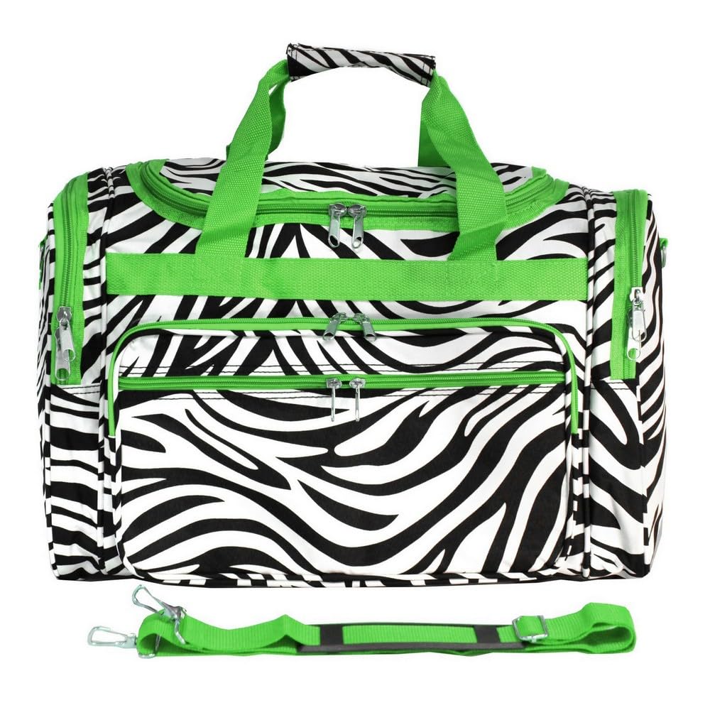 World Traveler Animal Prints 19-inch Duffel Bag, Green Trim Zebr, One Size (Model: 81T19-163-G-1)