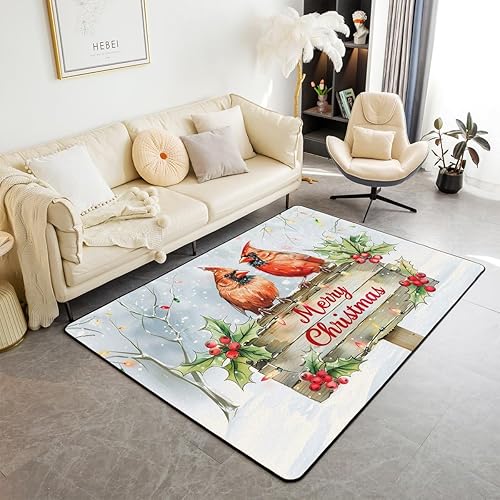 Miniatura 12 de Erosebridal Alfombra de área de Feliz Navidad para niños, cardenales rojos, alfombra de sala de estar, 3 x 5 mas, alfombra decorativa de cabaña