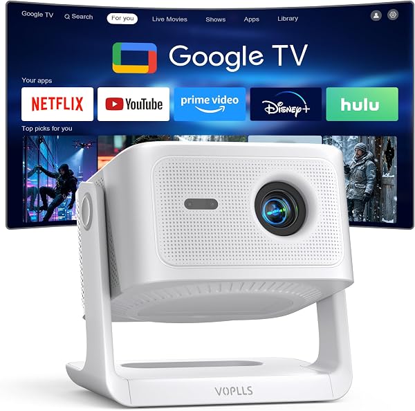【Official Licensed Google TV】VOPLLS 4K Smart Outdoor Projector with WiFi and Bluetooth, VOPLLS Projectors with Dolby/Auto Focus, Portable Movie Phone Wireless Gaming Proyector for Bedroom (Upgrade)