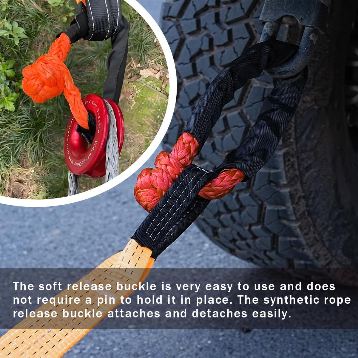 Ohleats 2 PCS Soft Shackle, Light Weight Car Road Recovery Shackle, UHMWPE Tow Shackles for Sailing Cars, SUVs, UTV, ATV, Trucks Recovery, Universal Exterior Car Accessories (Orange)