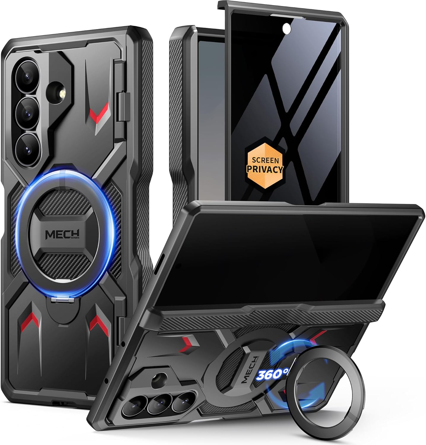 TONGATE 360° Spin Magnetic Stand for Z Fold 7 Case with Privacy Screen Protector, [Compatible with Magsafe] [Anti Spy] [360° Ring Holder]Full-Body Shockproof Case for Samsung Galaxy Z Fold 7, TiBlack