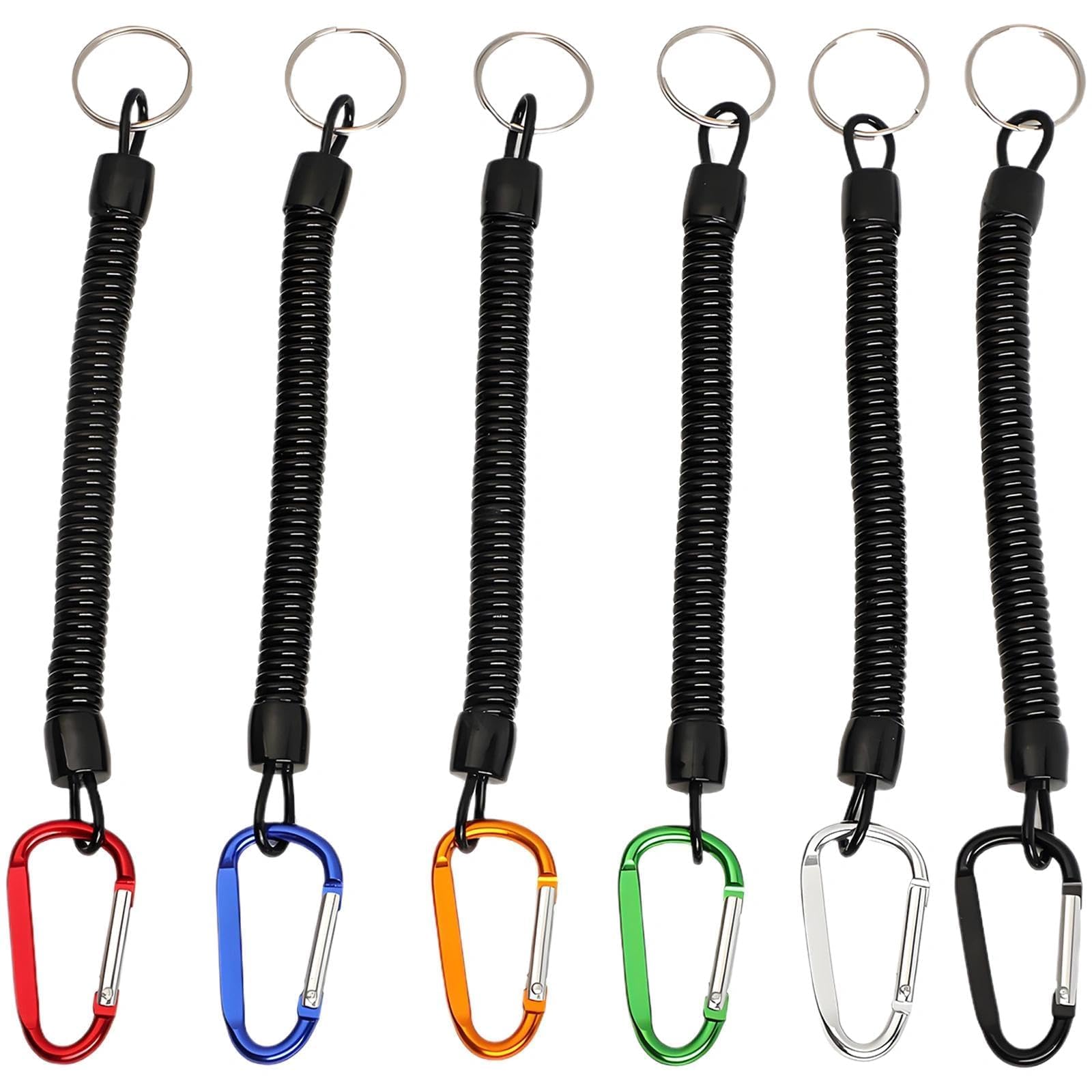YSHODGU 5PCS Stretchy Spiral Keyring with Color Carabiner, Safety Spring Key Holder with Carabiner Clip, Retractable Tool Lanyard, Lanyard Key Chain, for Backpack, Keys, Phone, Wallet, Fishing Tool