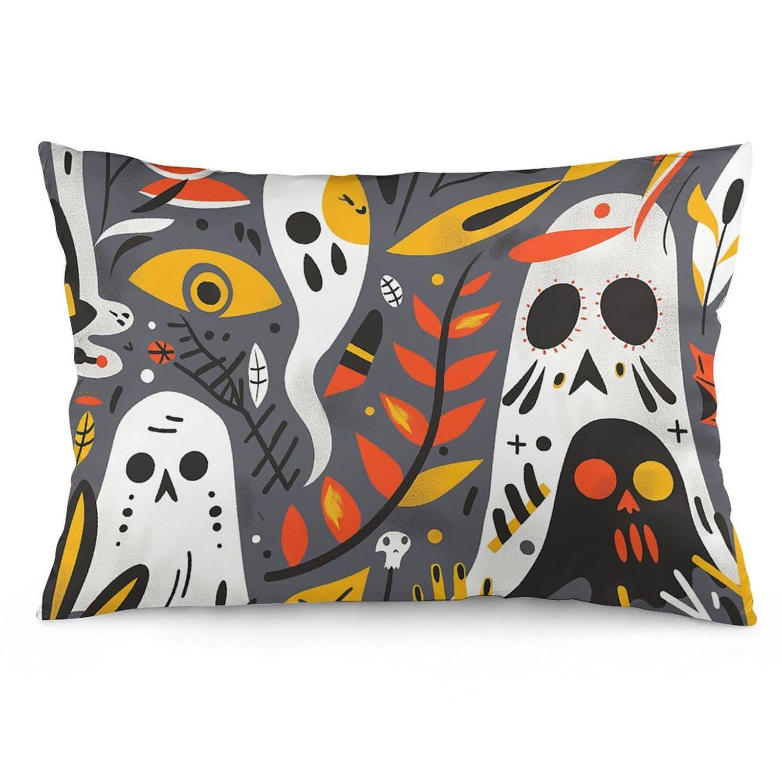 2 Pack Pillow Cases for Hair and Skin, Soft Breathable Pillow Case Covers with Hidden Zipper, Ghost Skull Pattern Pillowcase 16 "x24 Pillow Covers for Sleeping Gift