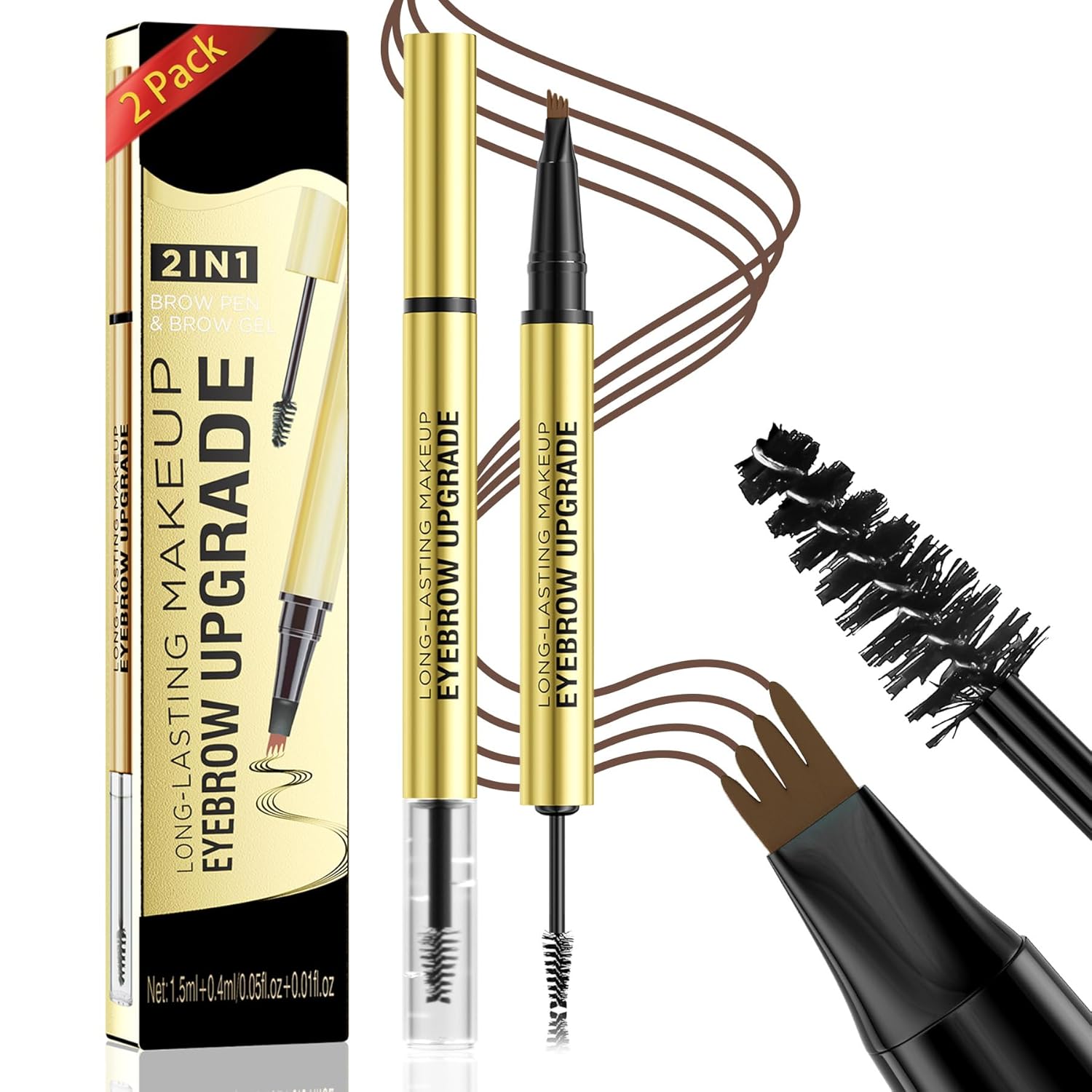 Microblading Eyebrow Pen - 2-in-1 Dual-Ended Waterproof Eye Brow Pen with 4-Fork-Tip Brow Pen and Precise Brush Create Natural Looking Defined Eyebrows Last All Day 02#Brown+02#Brown