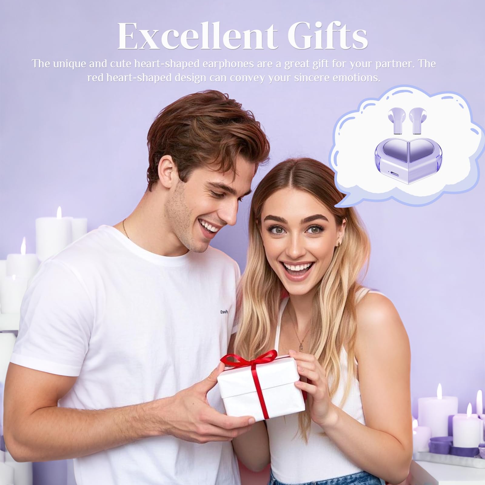 Auriculares inalámbricos de corazón morado para niñas y niños, lindos auriculares invisibles pequeños inalámbricos Bluetooth para orejas pequeñas, canales de oídos, mujeres, oro rosa, azul