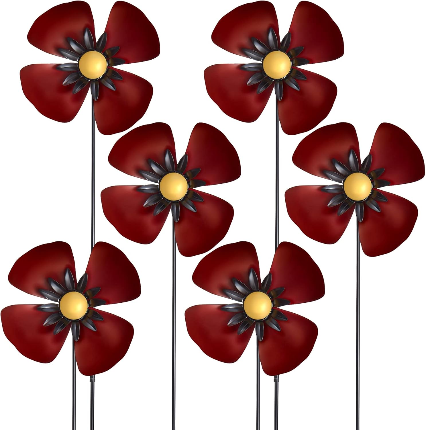 6 Pieces Metal Poppy Flower Garden Ornament Poppy Metal Garden Stake