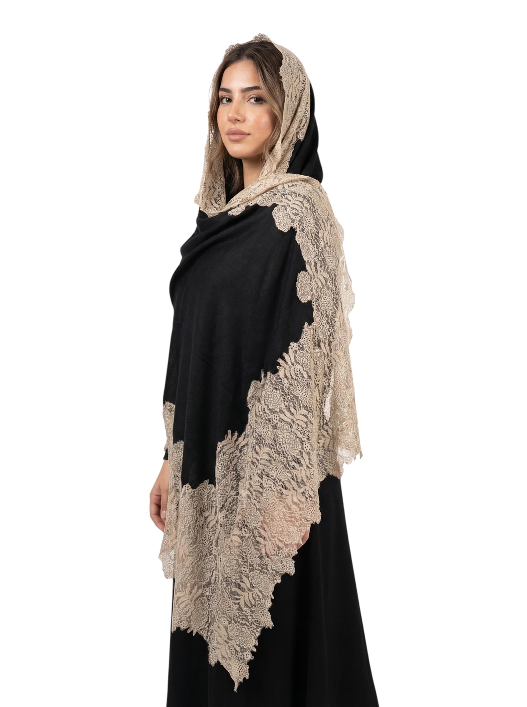 gaah exports Luxury Pashmina Shawl with French Lace for Women – Elegant Floral Lace Kashmiri Wrap, Soft Designer Shawl-picture-18