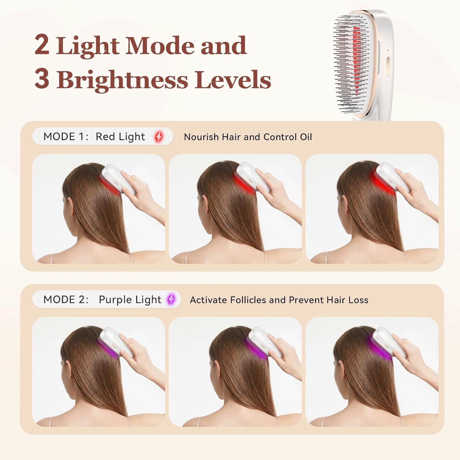 Vitalight Face & Neck Beauty Massager with 4 Replaceable Massage Heads, Cold Heat Facial Massager,Hair Growth Comb with Red/Purple Light,Multi-Functional Face, Neck, Hair Care Tools