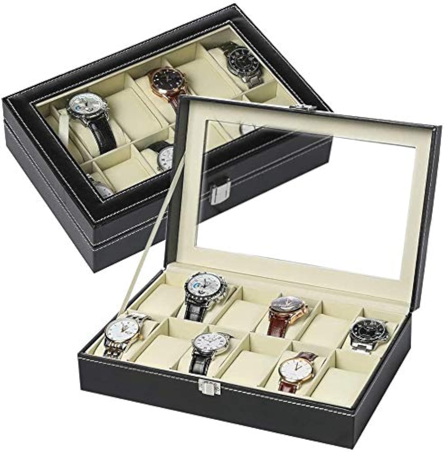 BucketList 12 Slots Wrist Leather Watch Storage Box for Men & Women & others Display Case Organizer with Faux Leather Finish and Glass Window with 12 Slots 30.5 x 20 x 8 cm (B09HS52MQ8) Amazon Price History, Amazon Price Tracker