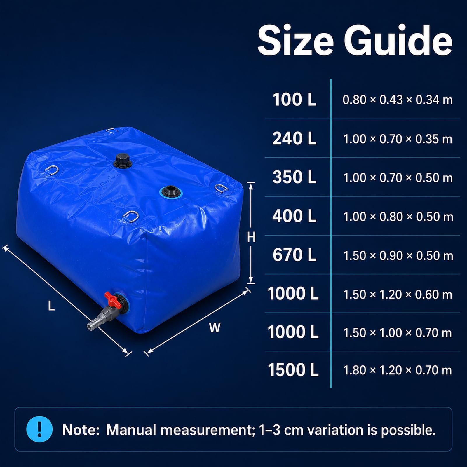 Bolsa De Agua Plegable Engrosada,Tanque Agua PortáTil Plegable,DepóSito De Agua Plegable con Grifo,Costuras Reforzadas,para Acampar,para Resistencia A La SequíA,Riego