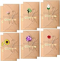 Vista 1 de Paquete de 12 tarjetas de felicitación de flores secas con sobres, tarjeta de regalo retro marrón de papel kraft para vacaciones, tarjeta