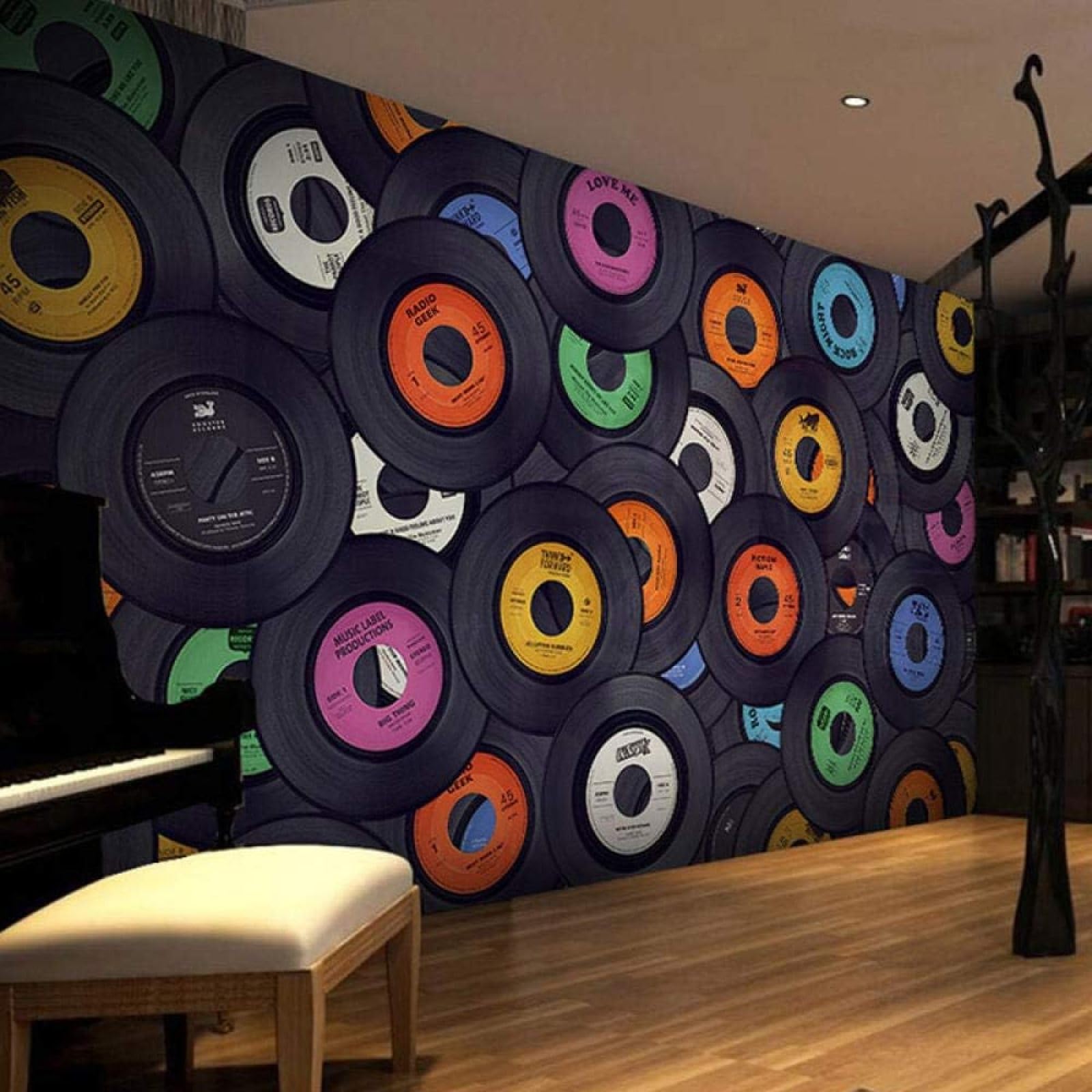 Individualidad Negro Colorido Música Cd Álbum Papel Pintado 3D Seda Texturizada Primera Calidad Neutros Material Ideal Para SalóN Dormitorio-430cm×300cm