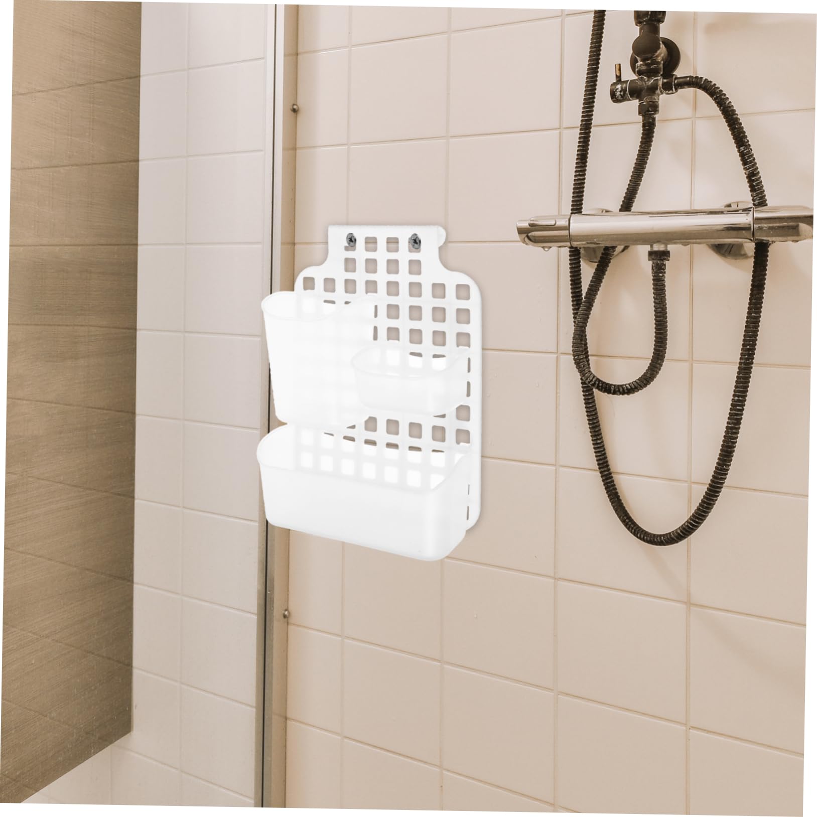 PartyKindom Cestino Sospeso Bagno Doccia a Doppio Strato, Bianco Pp | Ganci Inclusi, Facile da Pulire, Organizer Compatto per Accessori e Piccoli Oggetti da Appendere