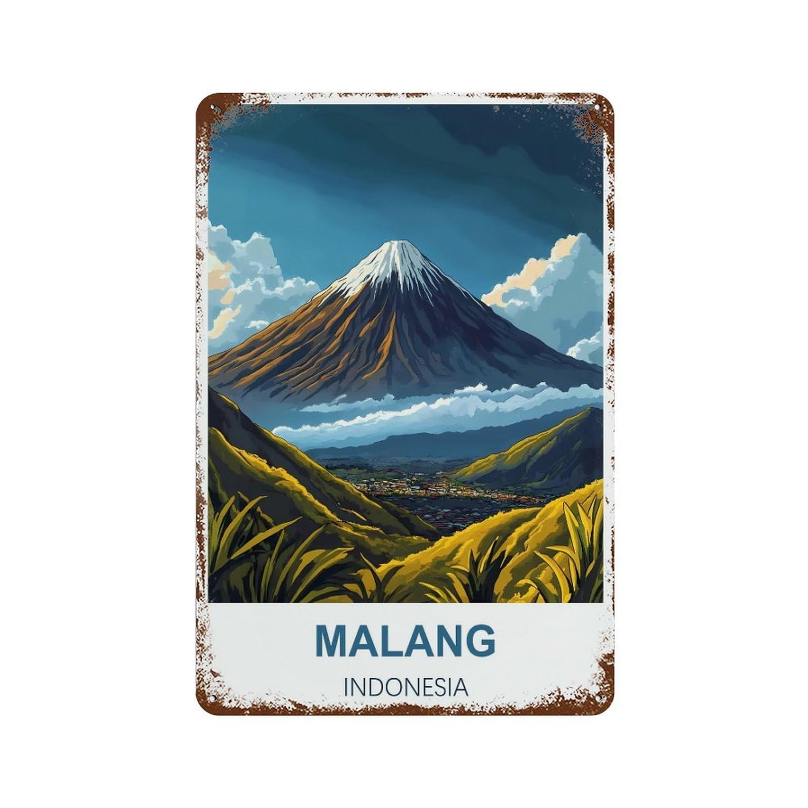Malang Indonesia Retro Design Tin Paintings Vintage Tin Sign 08x12inch(20x30cm) Wall Art for Home Office Bedroom Living Room Cafes Wall Decor