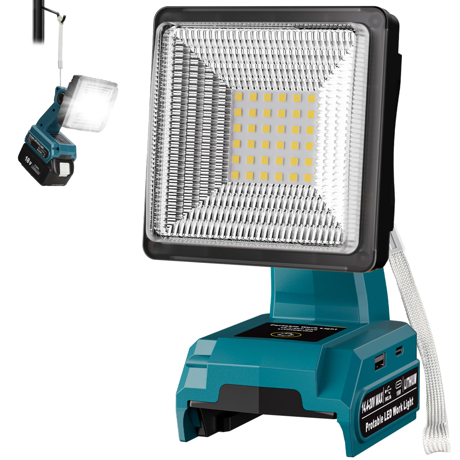 1500LM LED Work Light for Makita 18V LXT Battery, 25W Portable Flood Light with USB &amp; Type-C Ports, 90° Rotate Head Cordless LED Light for Emergency, Workshop, Indoor and Outdoor Use (Tool Only)