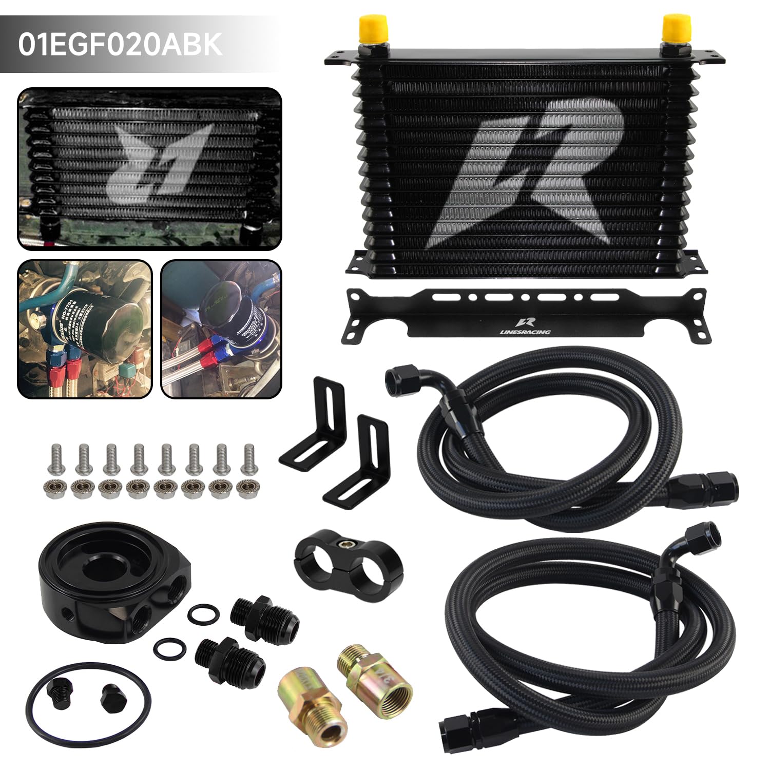 PKSABB 15 Row AN10 Oil Cooler Trust with Bracket and Filter Adapter Hose Kit 3/4 * 16 & M20*1.5