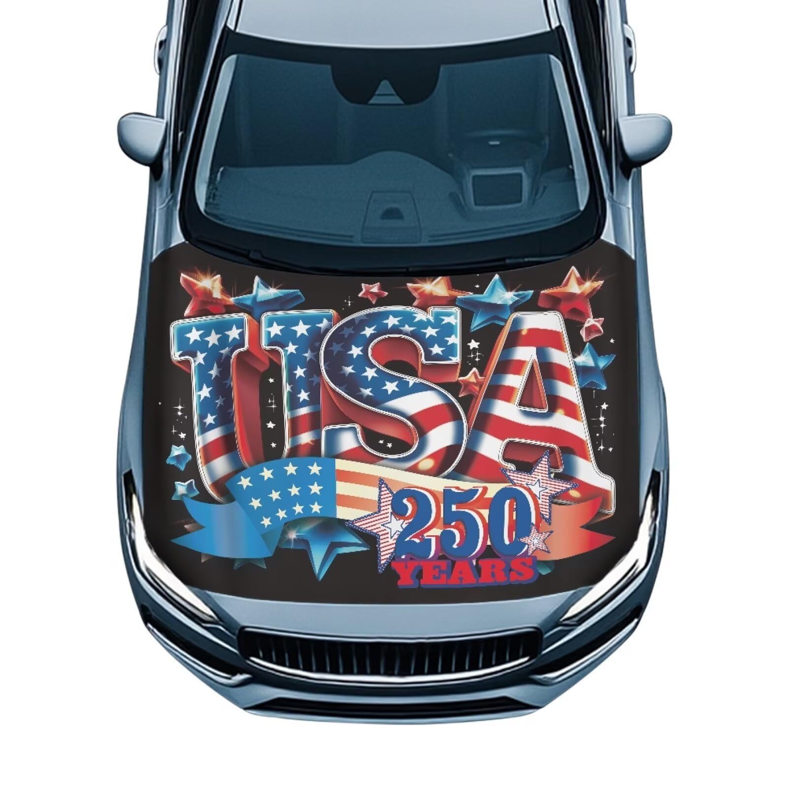 USA 250 Years Hood Covers for Cars Front Hood Cover with Elastic Band Patriotic Car Bonnet Banner UV Resistance Engine Cover Vehicle Decoration Auto Accessory