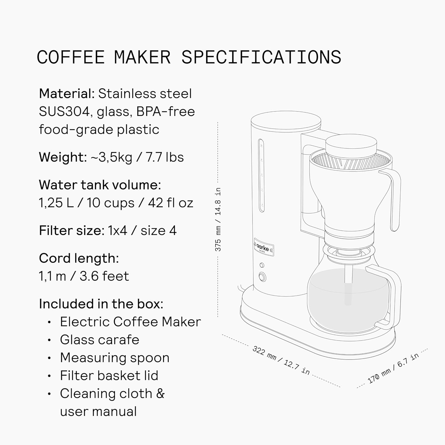aarke Coffee Maker and Grinder Bundle - Premium Stainless Steel Coffee Maker and Electric Coffee Grinder Included, SCA-Certified, with 60 Grinder Settings, Stainless Steel