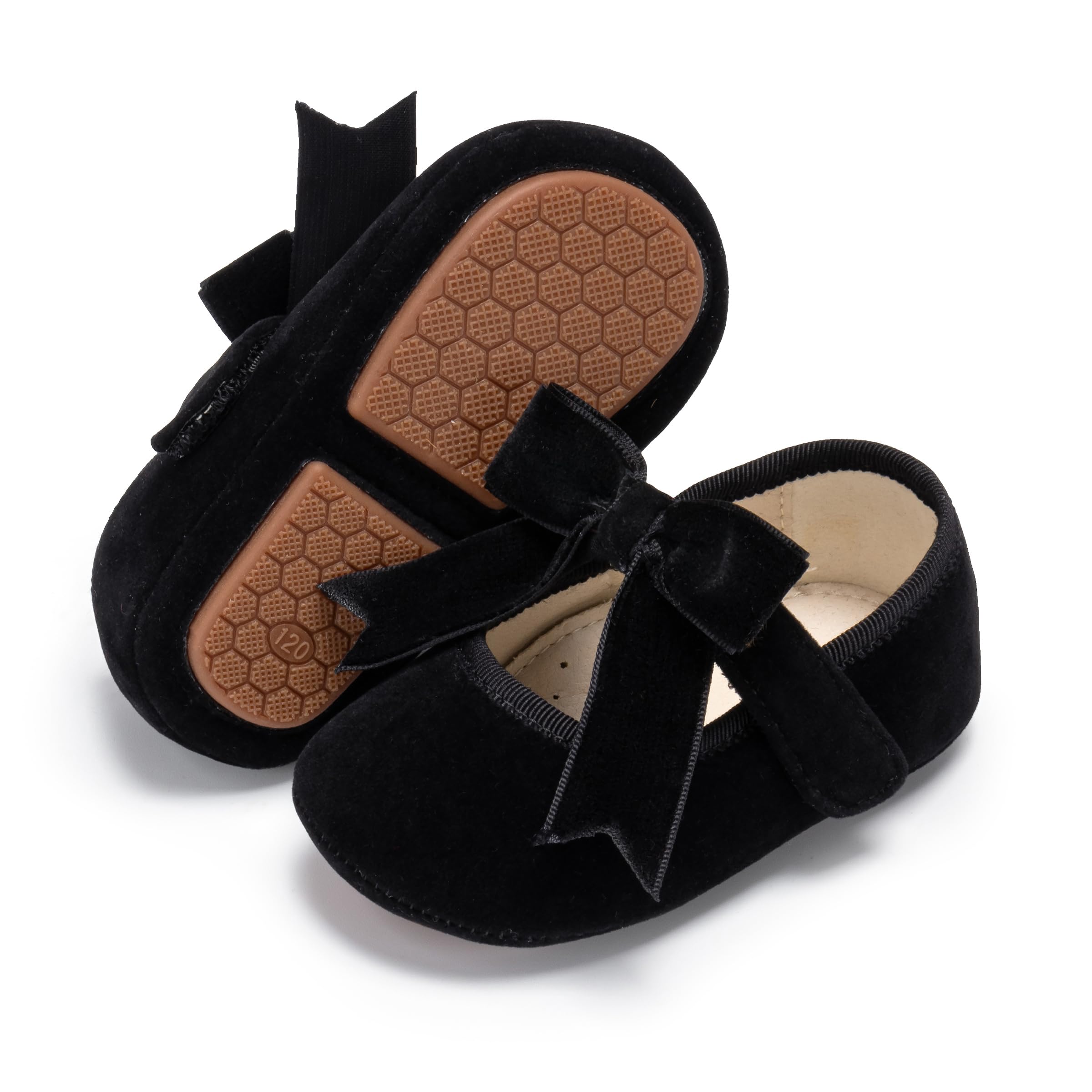 PHIRAMIN Baby Girls Mary Jane Flats - Infant Newborn Walking Shoes Soft Rubber Sole Princess Wedding