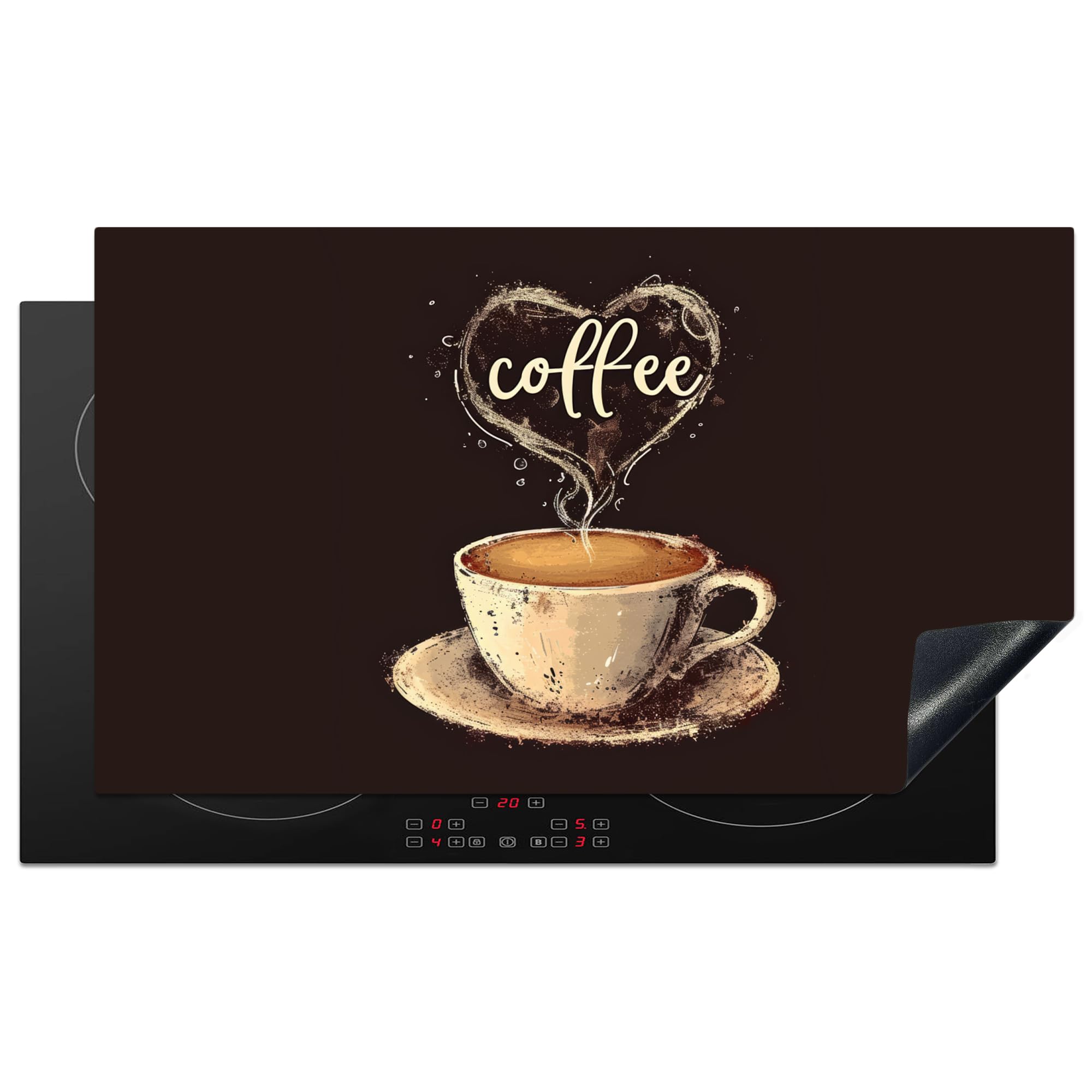 KitchenYeah© Induction Hob Cover Protector Mat 20.3"x35.3" / 89.6x51.6 cm Kitchen Universal Ceramic Covers for Electric Cookers Vinyl Coffee - Quote - Heart