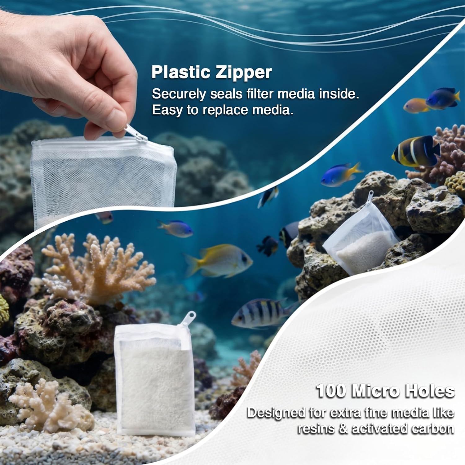 14 Pcs Aquarium Filter Bag with 2 Size, Extra Fine 100 Micron Media Bags for Aquarium, Filter Bags for Fish Tank for Activated Carbon (4” X 4” 3” X 8”) image 4