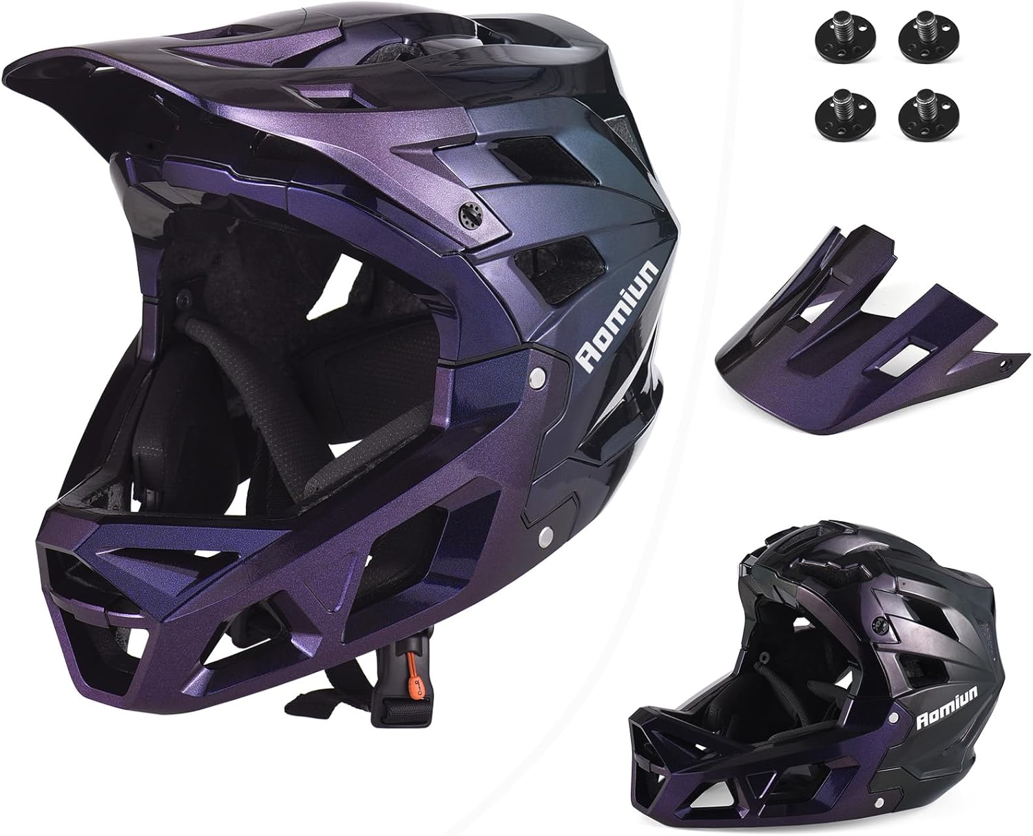 Adult Bike Helmet, Full Face Mountain Bike Helmet Adjustable Lightweight Cycling Helmets with Detachable Visor & Chin Guard, Comfort Downhill Helmets for Men Women