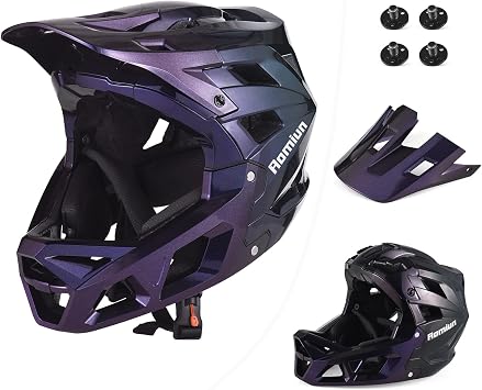 Adult Bike Helmet, Full Face Mountain Bike Helmet Adjustable Lightweight Cycling Helmets with Detachable Visor & Chin Guard, Comfort Downhill Helmets for Men Women