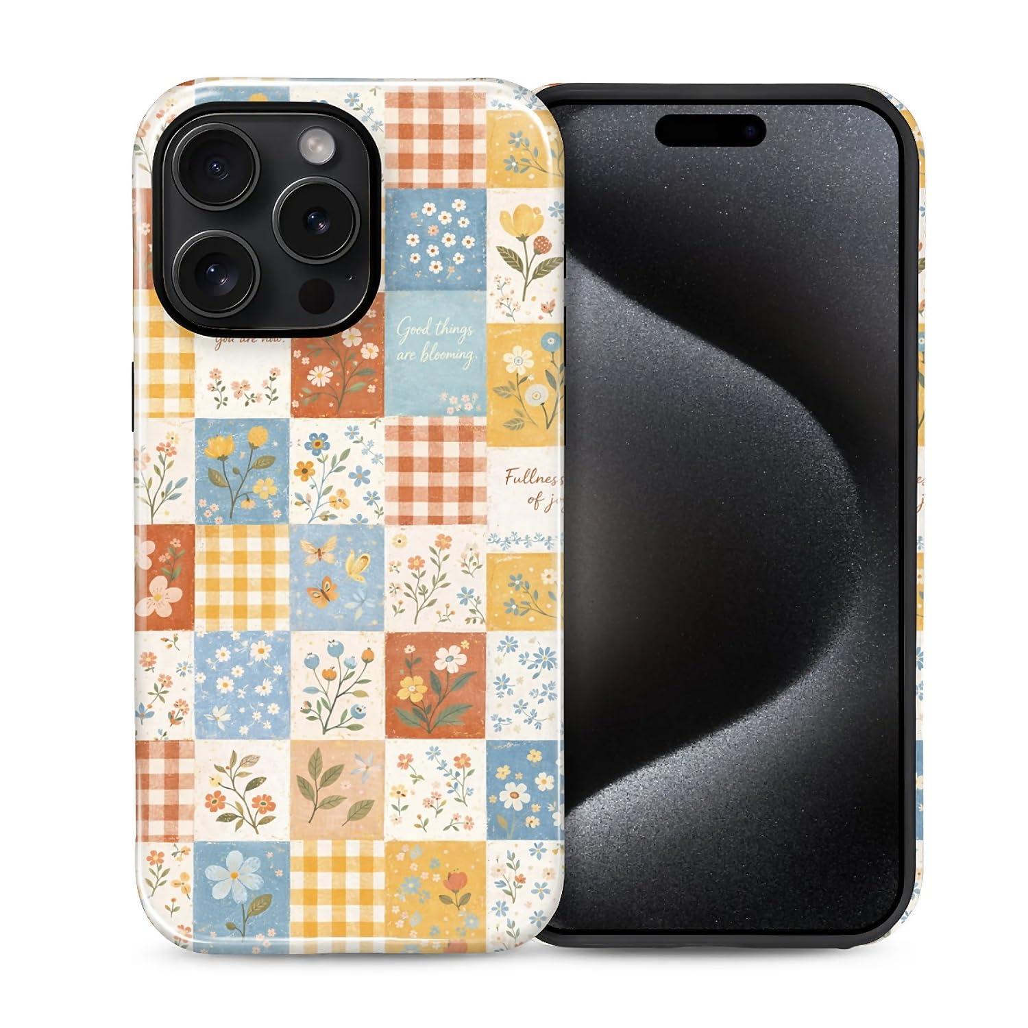 Coque iPhone 15 Pro Max anti-rayures robuste à motif patchwork floral - 8