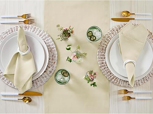 Vista 182 de Solino Home Camino de mesa de lino – 14 x 90 pulgadas, lino europeo, beige – Fete, hecho a mano con tela de lino 100% puro