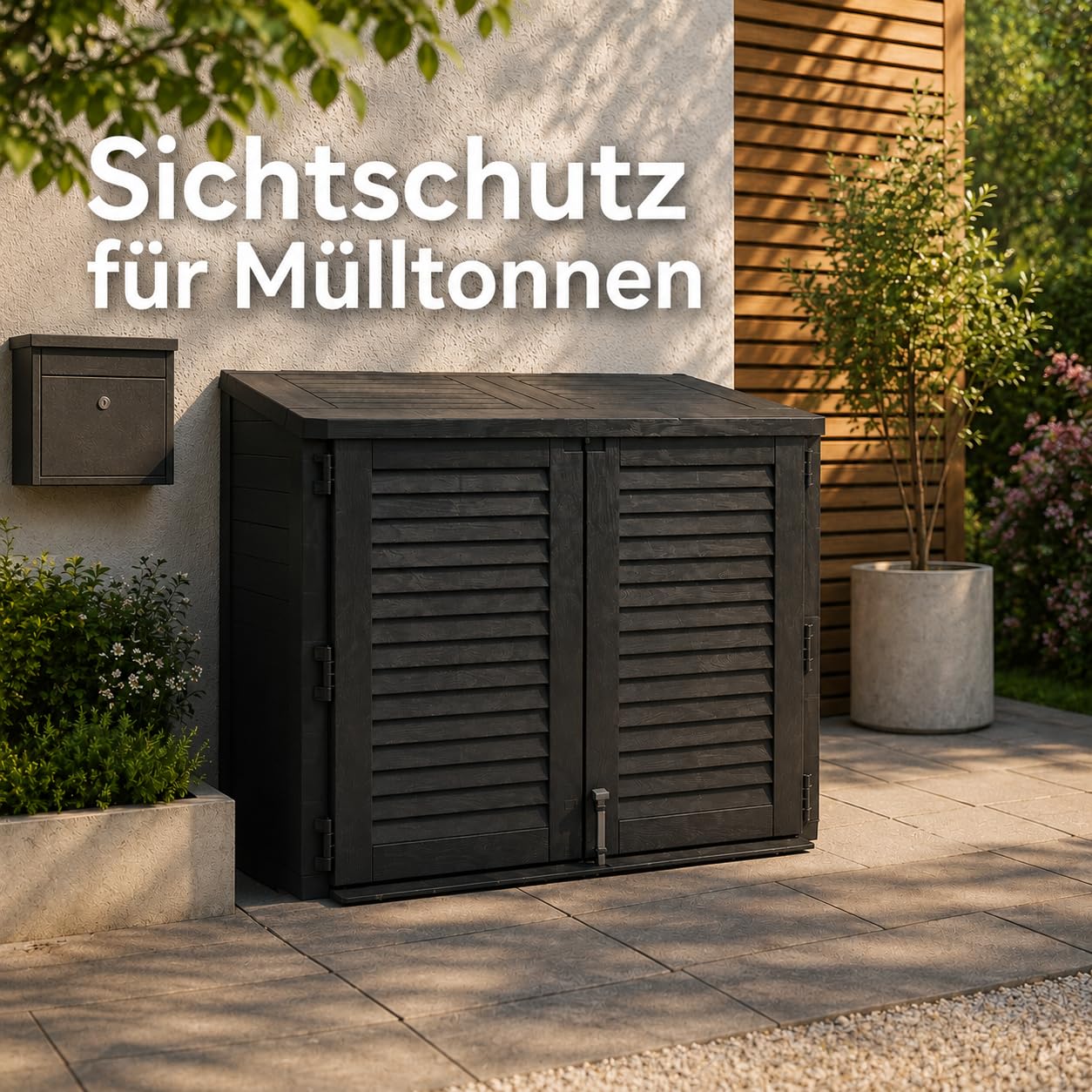 BigDean Mülltonnenbox für 2 Mülltonnen Mülltonnenunterstand | Mülltonnenverschlag Unterstand für Mülltonnen aus wetterfestem Kunststoff