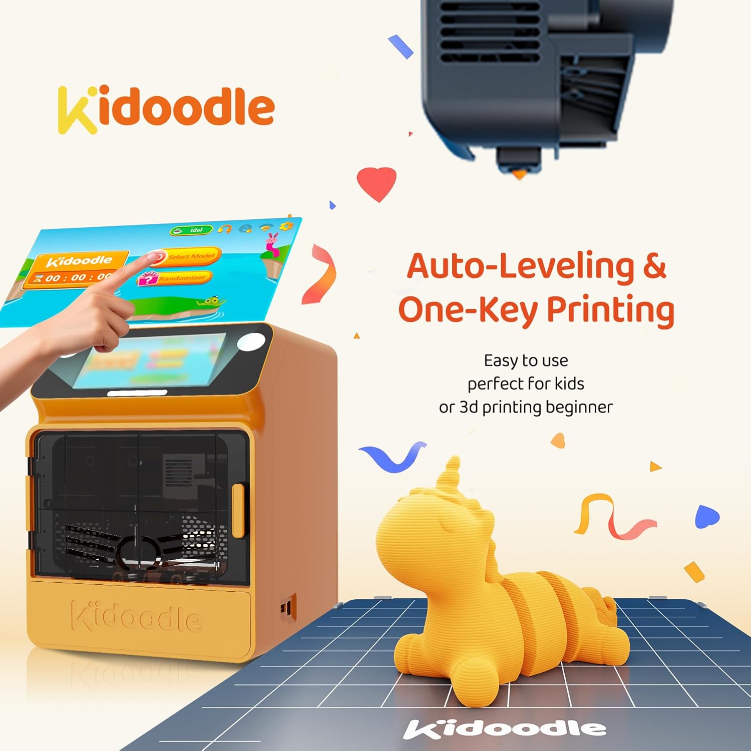 Kidoodle Mini 3D Printer for Kids & Beginners, 600mm/s High Speed Printing, Auto-Leveling/Child-Safe Design/5 Touch Screen, Pre-Assembled with Wi-Fi/App Control, Easy Setup for Home/School