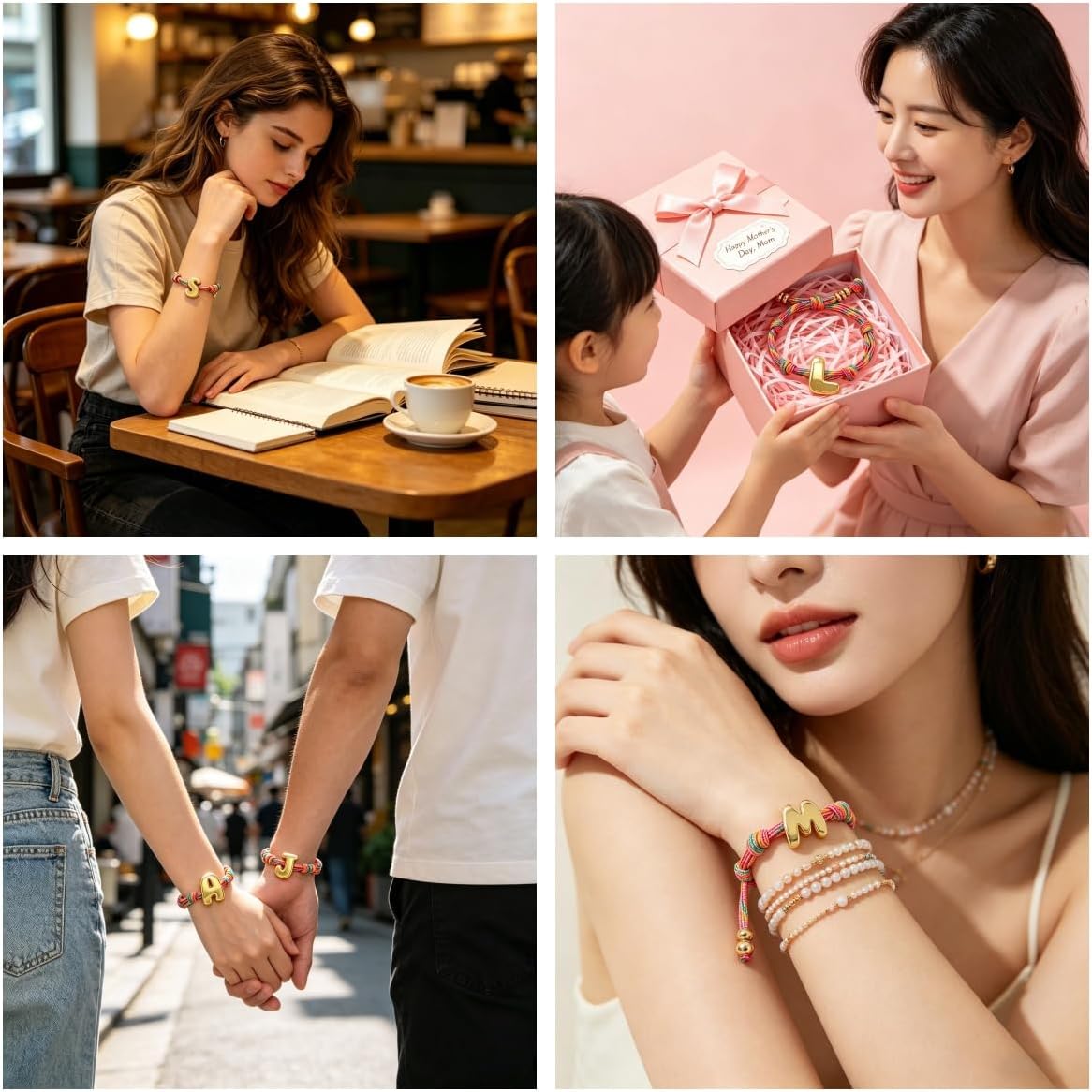 SAVITO Personalized Custom Bubble Initial Bracelet Colorful Hand-Knotted Cord Bracelet Couple Bracelets Valentine's Day Gift