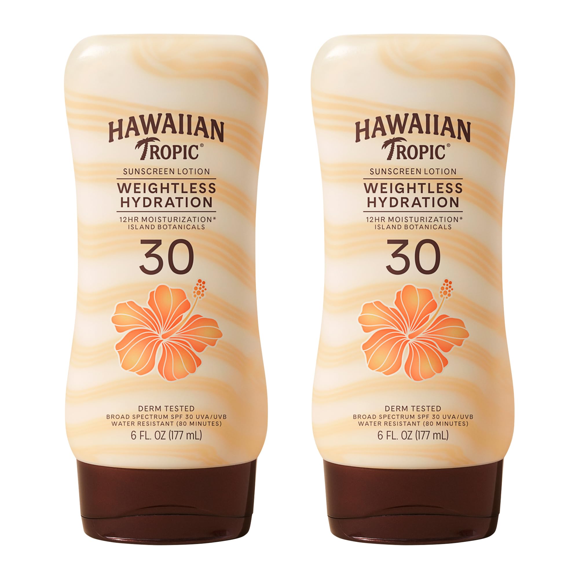 Hawaiian Tropic SPF 30 Broad Spectrum Sunscreen, Silk Hydration Weightless Moisturizing Sunscreen Lotion, 6 Fl Oz, 2 Count (Pack of 1)