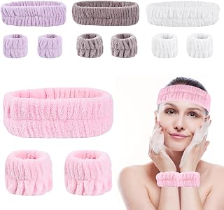 Face Wash Spa Headband and Wristband Set, headband for washing face for 12 pcs Face Wash Headband Wristband Set, Spa Headband Makeup Skincare Headbands Wrist Bands for Washing Face