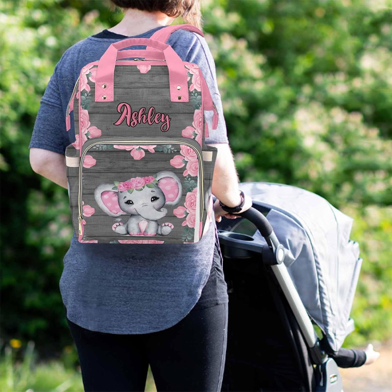 M YESCUSTOM Bags with Name Custom Pink Flower Diaper Bag Backpack Personalized Nappy Mommy Bags for Men Women