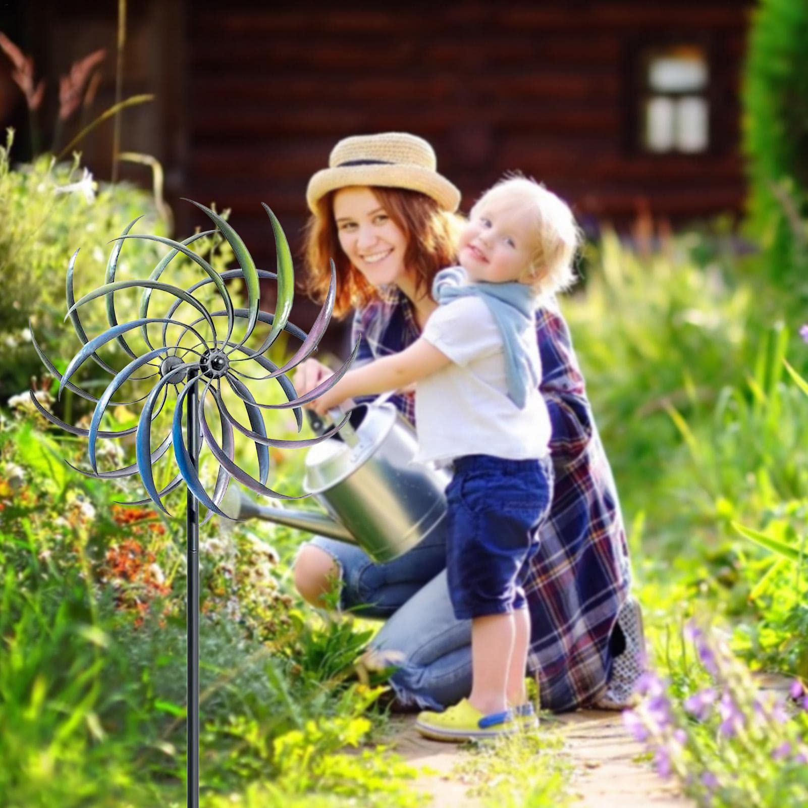 Windspiele Schönes Und Großes Windrad Für Garten - Metall - Ø 40,5cm / Höhe: 200cm - Wetterfest - Hochwertige Qualität & Stabiler Standstab - Gartenstecker/Metallwindrad/Windräder - Gartendeko