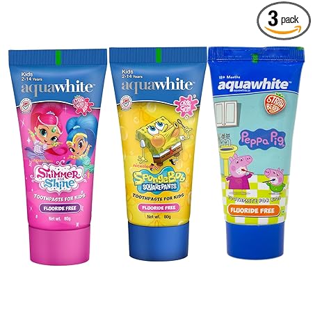 aquawhite Toothpaste for Kids (2-14 Years), Pack of 3, Fluoride Free, (Strawberry & Chillgum Flavors), (80 GM) Each (Combo 4)