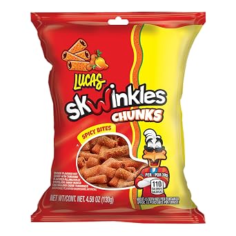 Lucas Skwinkles Sweet & Sour Candy Chunk Mango Flavored with Tamarind Filling, 1 Bag of 4.586oz, Perfect for Snacks, Parties Sweet & Sour Summer Treats