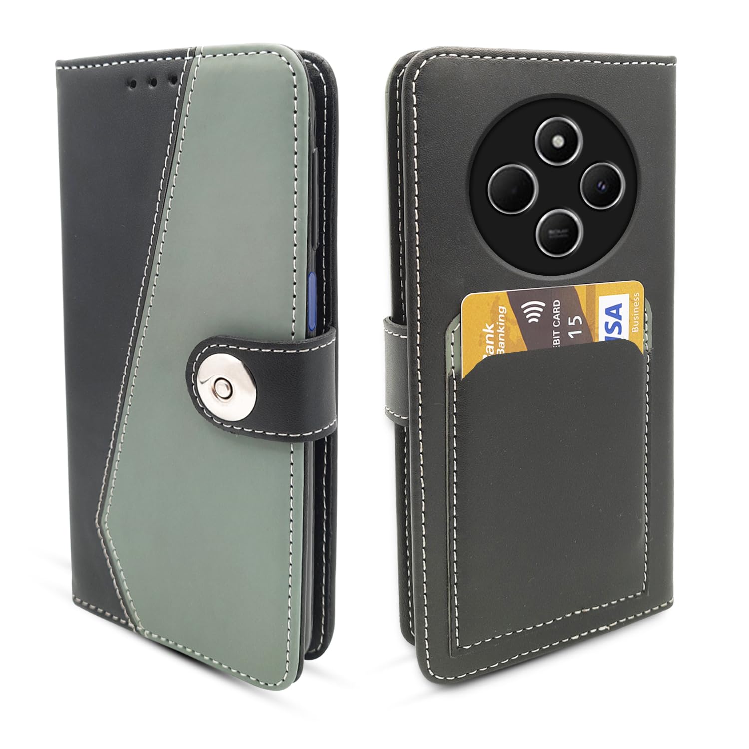 Pikkme Flip Cover | Genuine PU Leather Finish | Full 360 Protection | Wallet Style | Inbuilt Pockets & Stand | Strong Magnetic Flip Case for Redmi A4 5G / Redmi 14C 5G / Poco C75 5G (Grey)