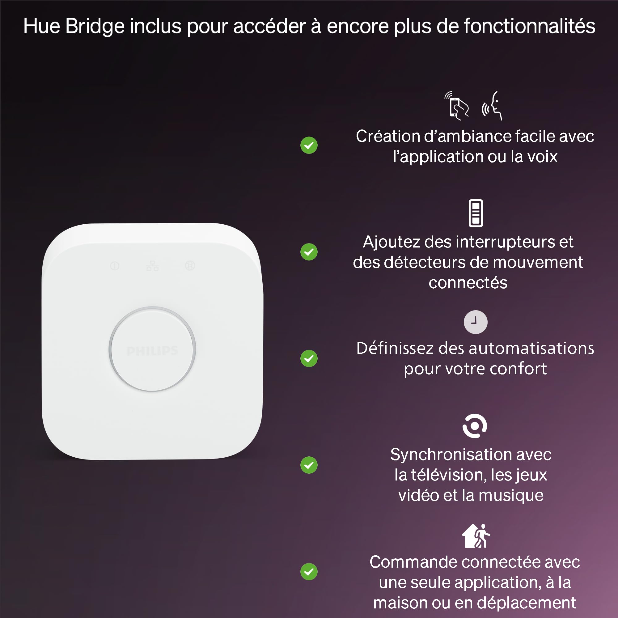 Philips Hue Essential Kit de démarrage avec Bridge+3 ampoules connectées GU10 Essential + Smart Button, WACA, 2200-6500 K, variable, Ampoule connectée compatible Alexa, Google Assistant, Apple Home