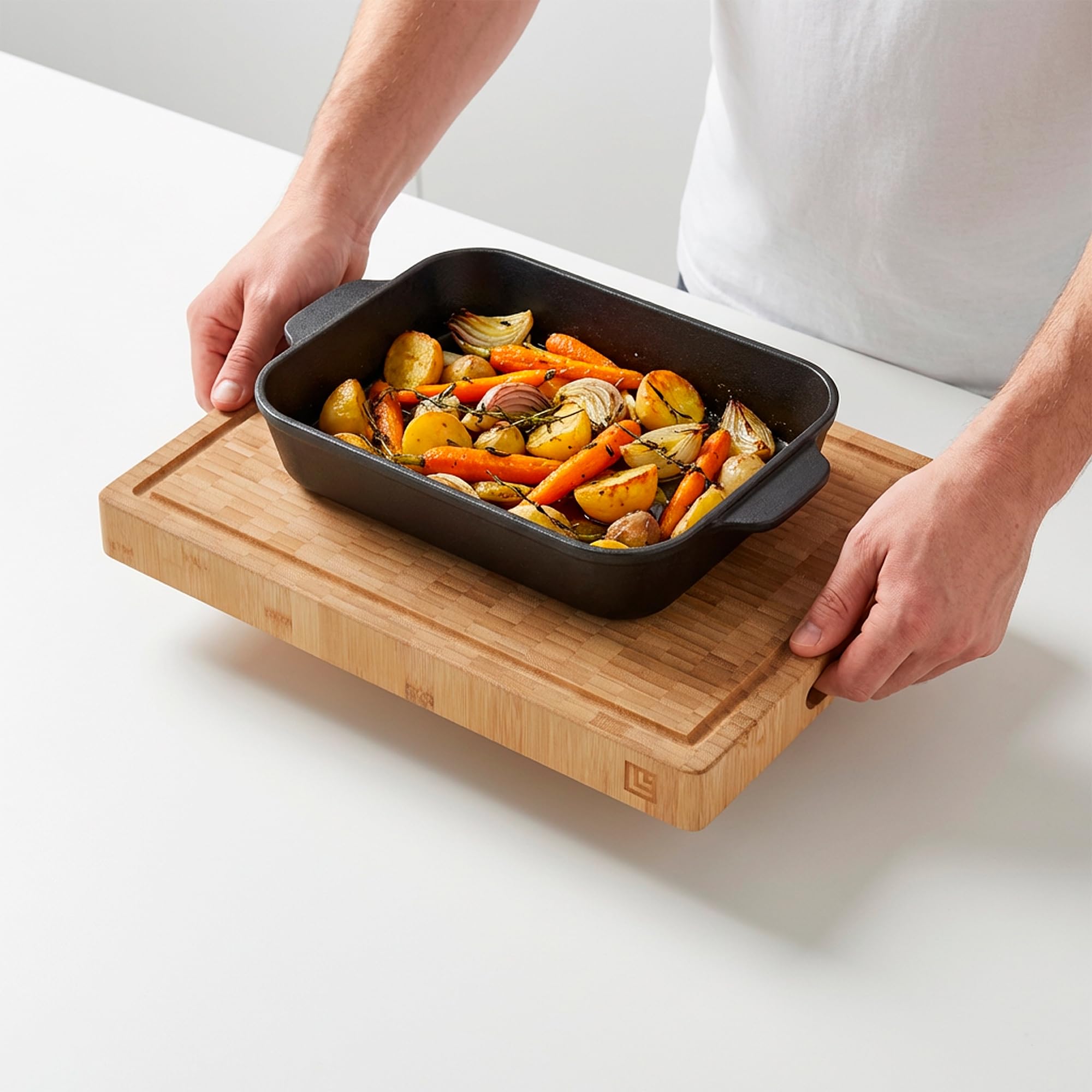 LARHN Tagliere Legno Cucina Spesso - Bambù, 40x30x4 cm