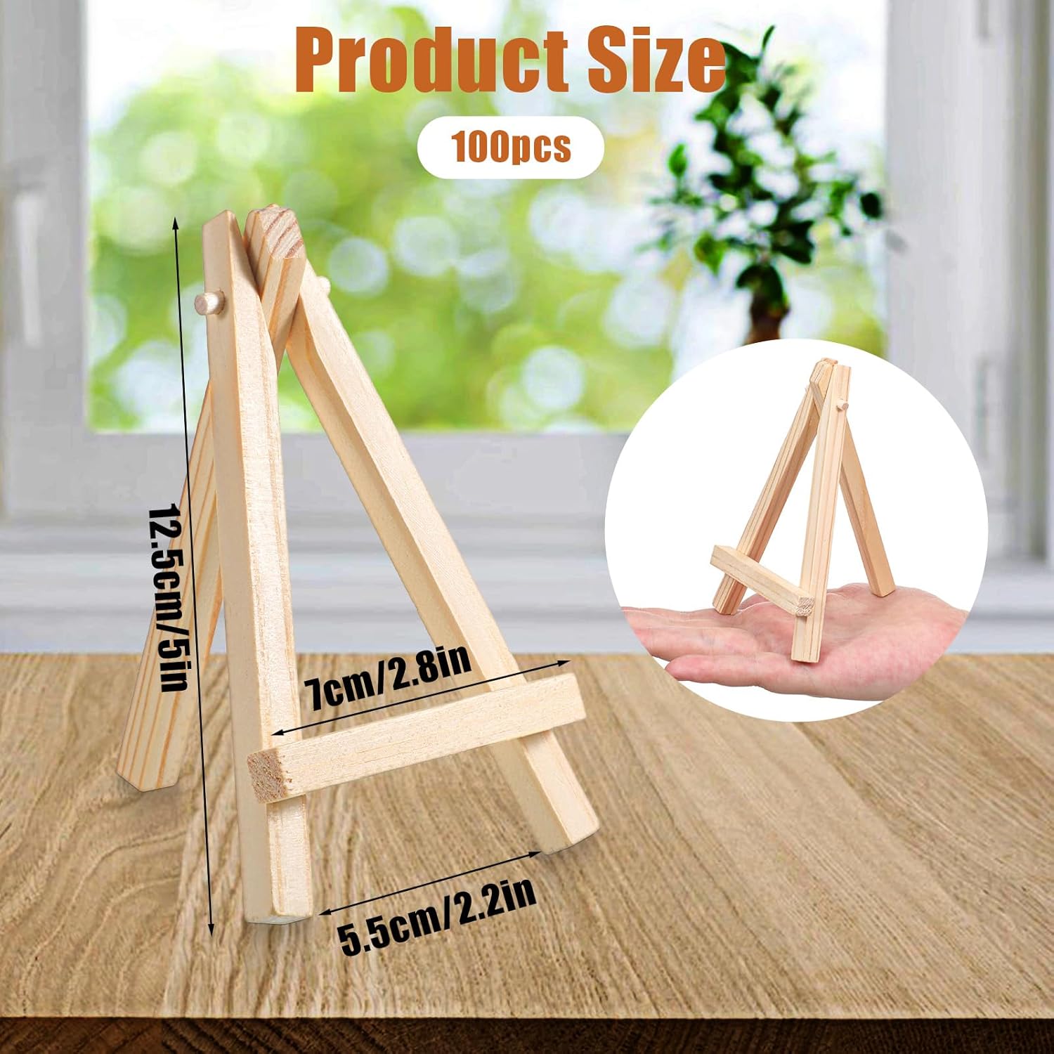 100 Pack 5 Inch Mini Wood Easel Stand, Small Wooden Canvas Easels Display Portable Tripod Holder Stand for Picture Sign Displaying Small Business Cards Artist Phone Wedding