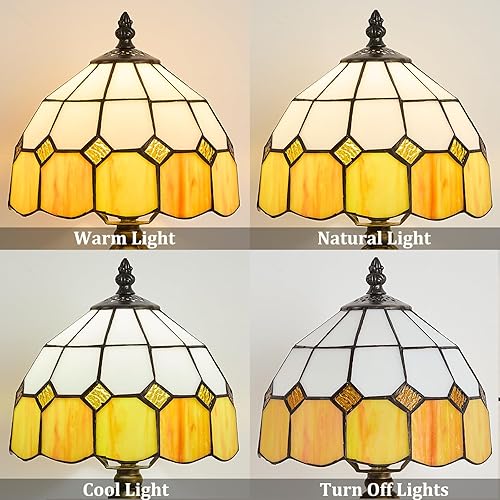 Miniatura 6 de Lámpara de mesa estilo Tiffany de 8 pulgadas, serie mediterránea, pantalla de vitral, pequeña lámpara de mesita de noche, luz de escritorio, sala de