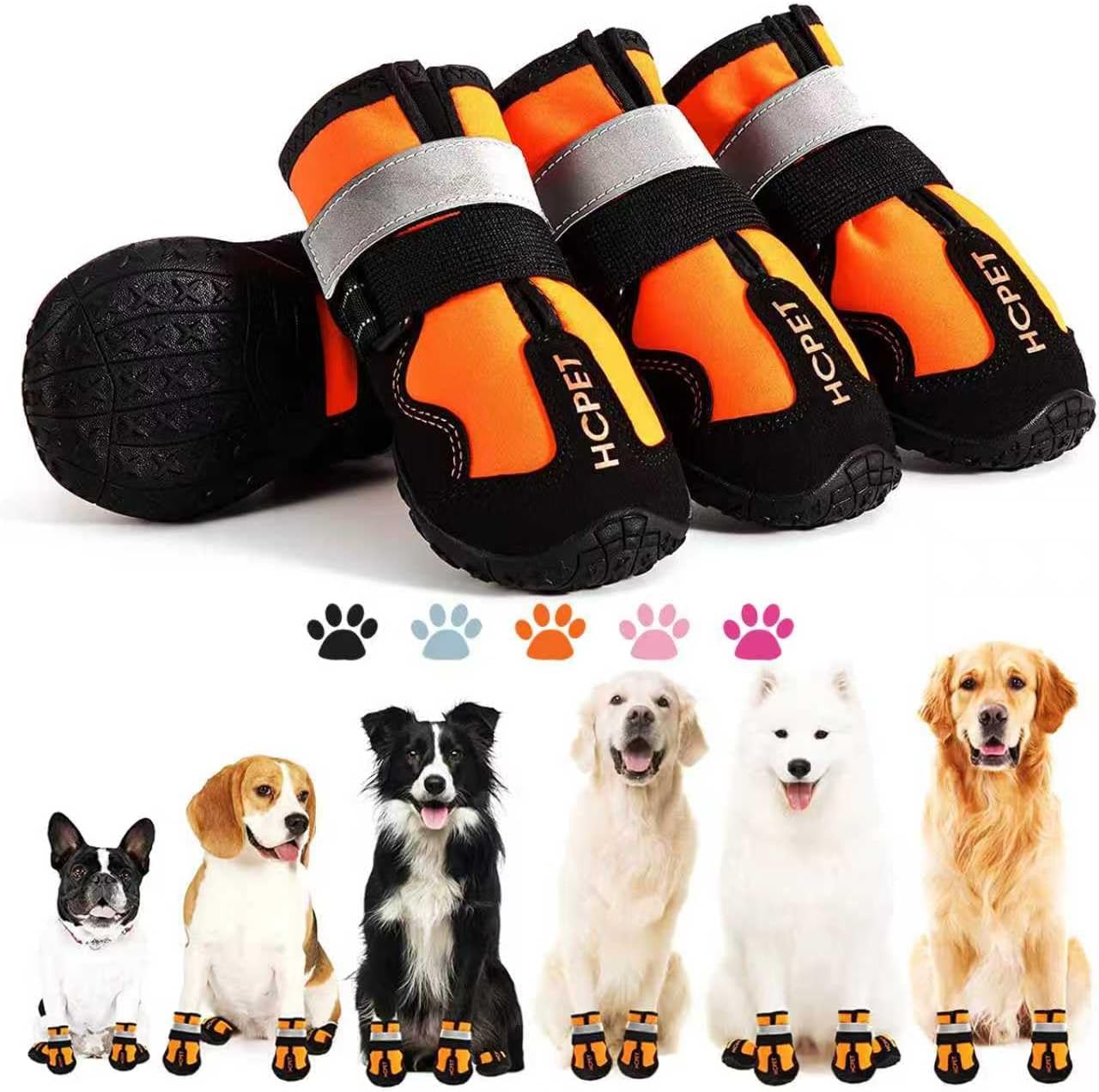 Hcpet Dog Boots Waterproof with Reflective Straps, Dog Shoes for Small Medium Large Puppy Outdoor Paw Protectors 4Ps, 8 (width 2.95 inch) for 74-91 lbs