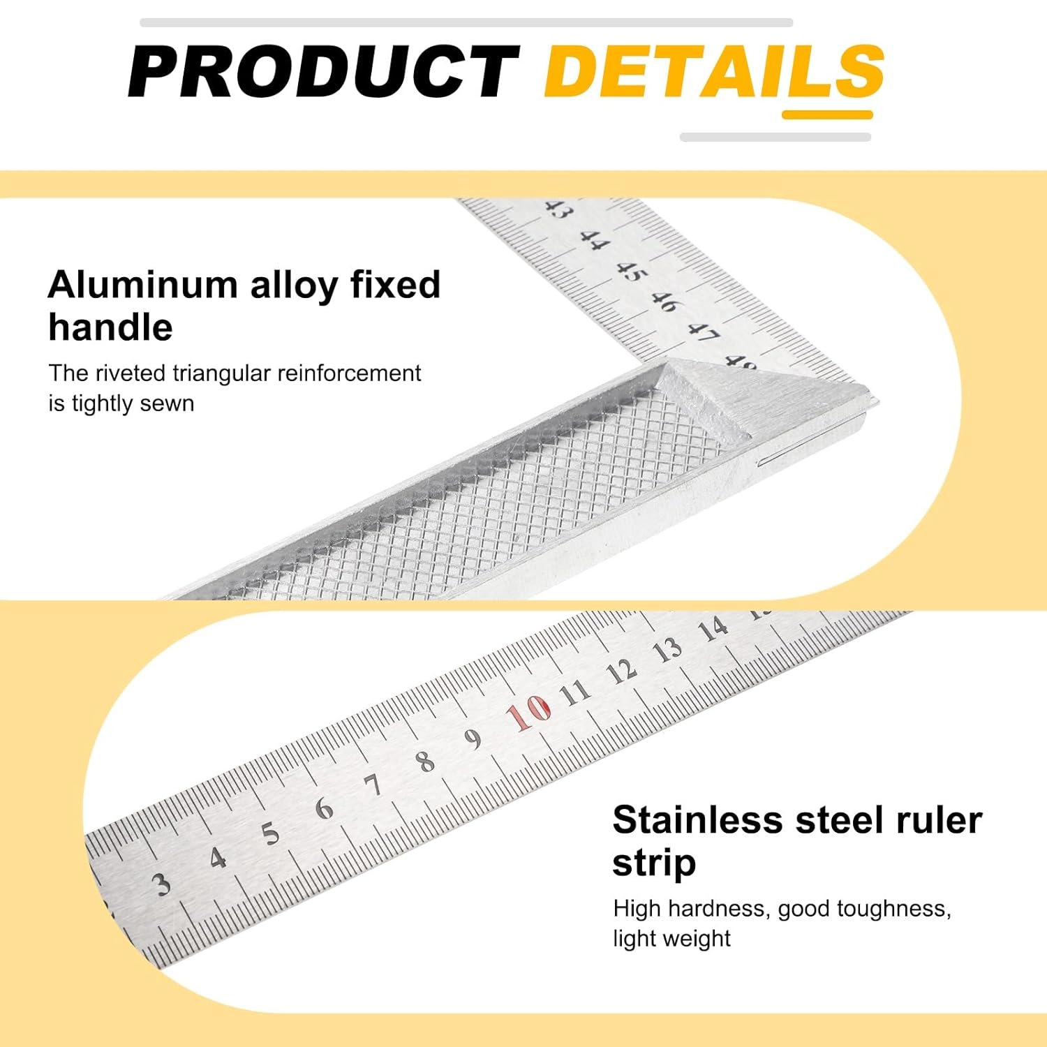 HARFINGTON Machinist Precision Square Ruler 20" 90 Degree Stainless Steel Engineer Squares L-Type Metal Right Angle Ruler Framing Tool for Professional Carpentry and Woodworking, Silver
