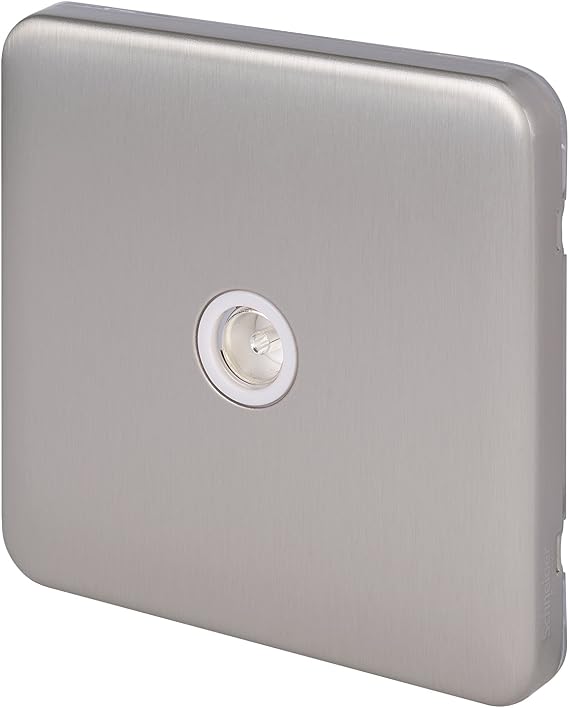 Schneider Electric Lisse Screwless Deco - Single TV Aerial Socket, 240V GGBL7010WSS, Stainless Steel with White Insert