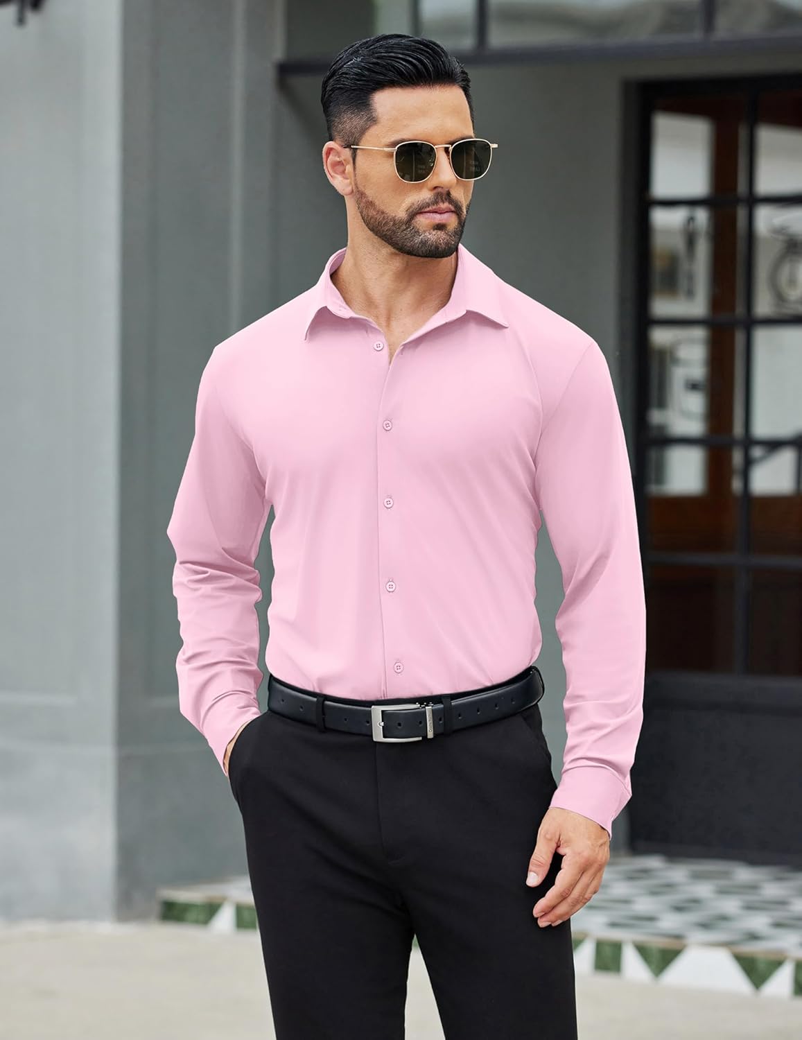 COOFANDY Mens Stretch Dress Shirts Muscle Fit Wrinkle Free Long Sleeve Button Down Shirt Business Casual Shirts - Image 3